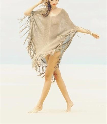 F4564 Women Sexy Crochet Tassel Cloak Swimwear Bikini Cover Up Knit Beach Dress